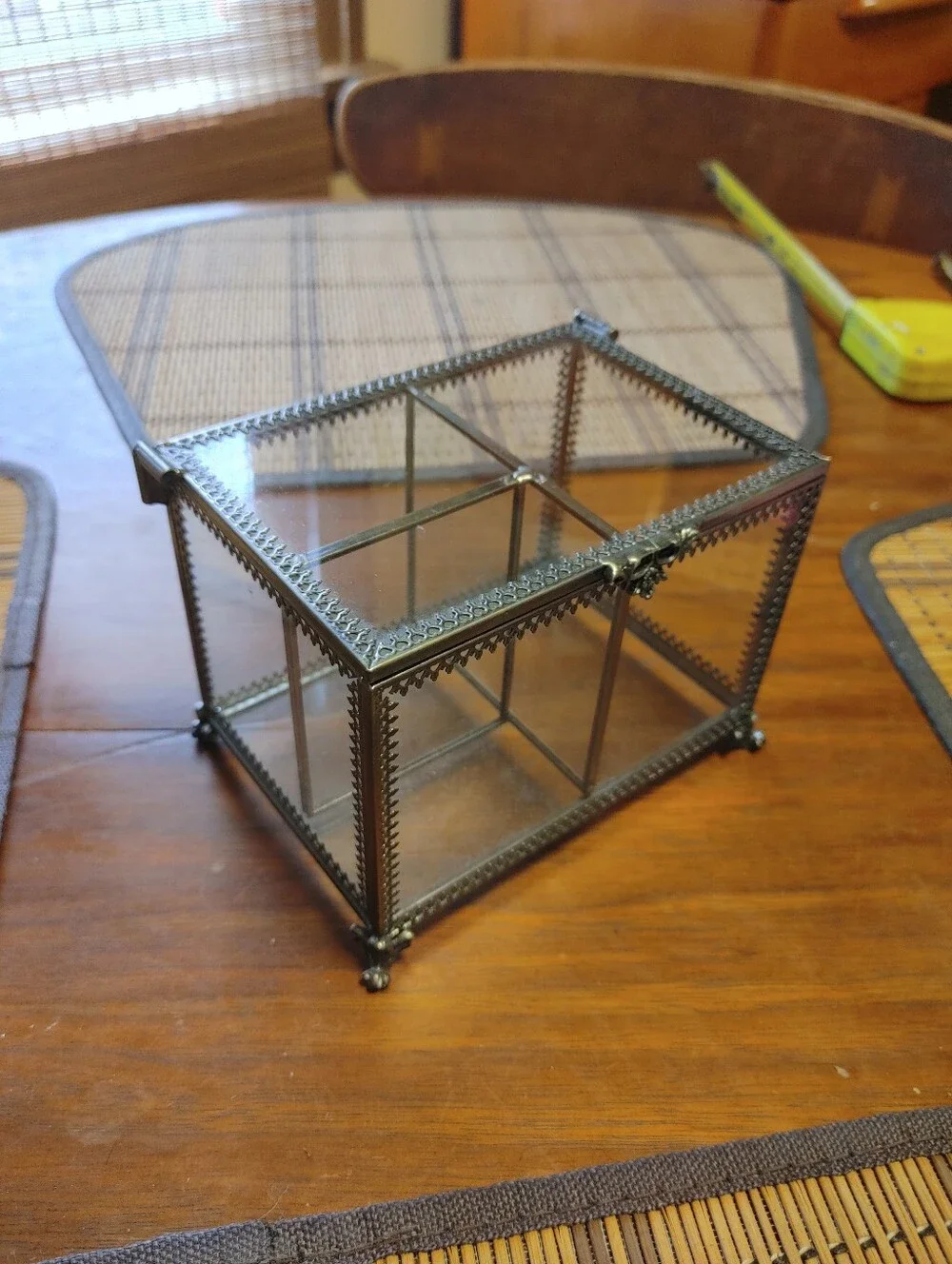 Glass and Metal Jewelry Display Box - Silver Ornate Accent
